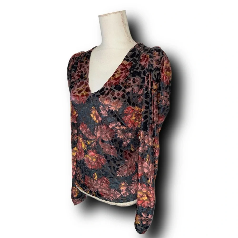 Ted Baker London Ettya Plunge Neck Puff Sleeve Burnout Velvet Top Maximalist